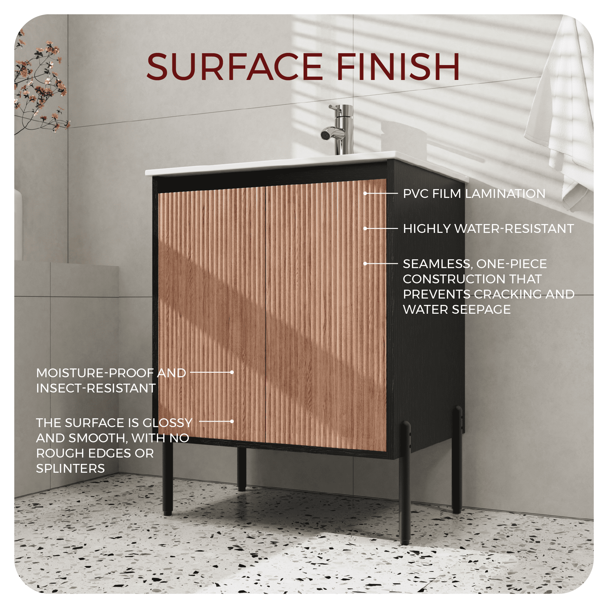 24 Inch Modern Bathroom Vanity Base Cabinet Only, Freestanding or Wall-Mounted with Soft Close Double Doors & Adjustable Shelf, Aluminum Legs (23.4" W x 17.9" D, Walnut & Black, No Sink)