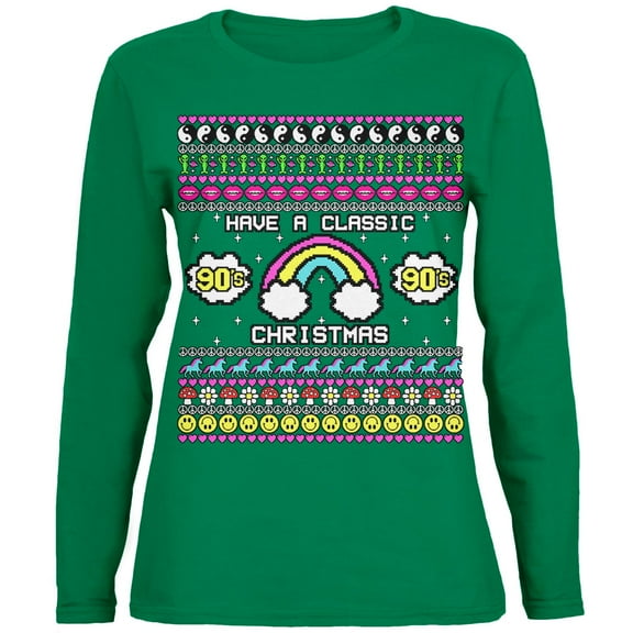 Old Glory Womens Retro 90s Nostalgia Classic Ugly Christmas Sweater Long Sleeve T Shirt