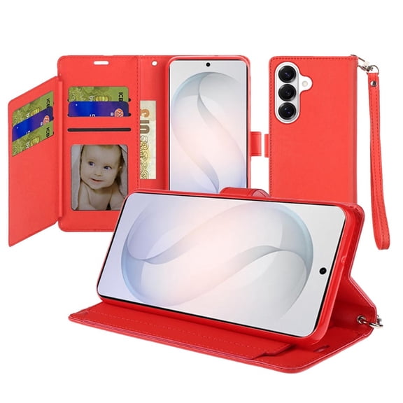 For Samsung Galaxy s26 FE Wallet ID Card Holder Case Cover - Red