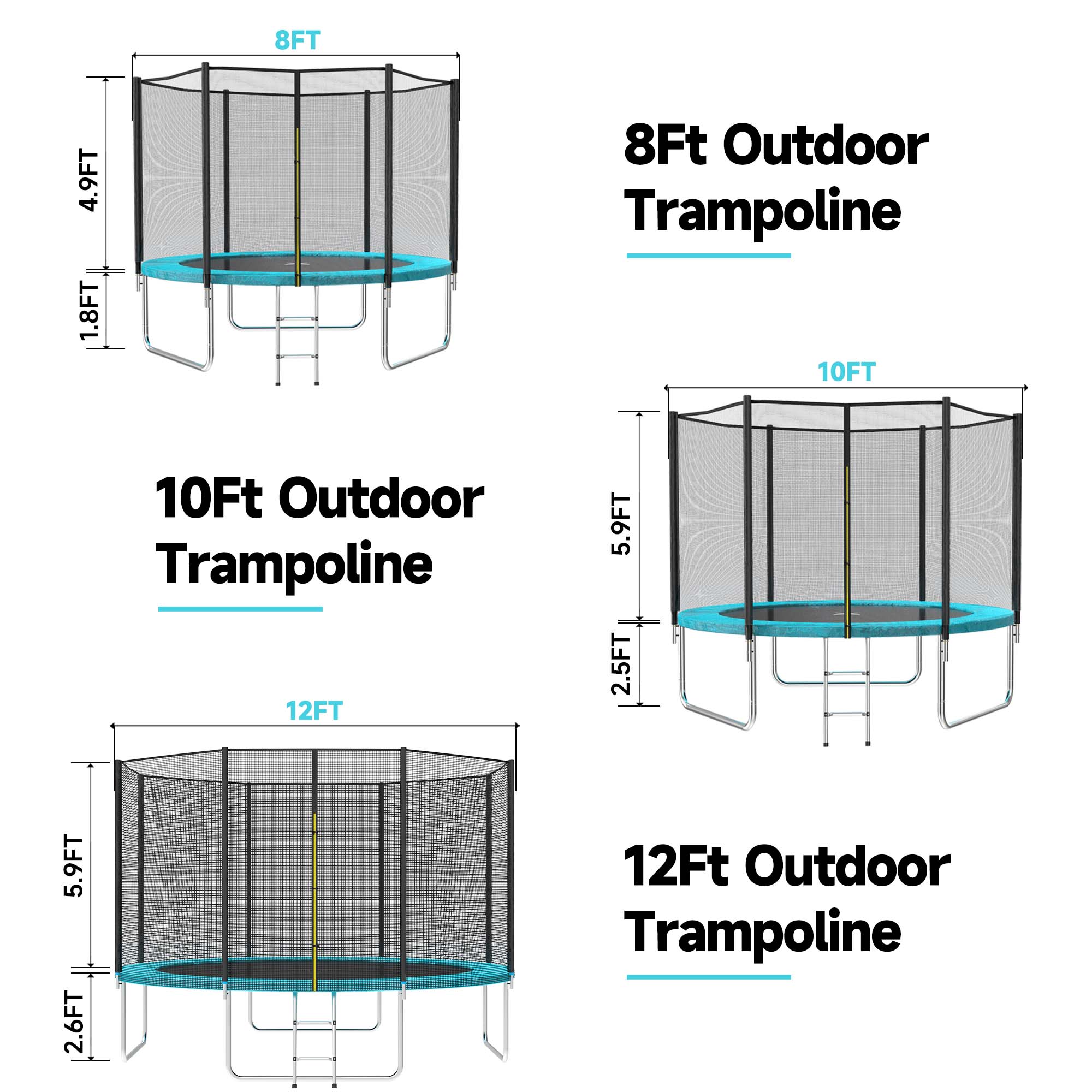 AOTOB 8FT Trampoline for Kids/Adults, Backyard 600 LBS Trampoline with Safety Enclosure Net/Ladder,Azure