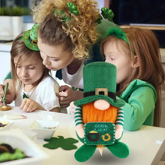 Hbdhejl St. Patrick'S Day Decorations Irish Festival Faceless Doll Green Leaf Festival Doll Striped Holding Cornet Sitting Green Hat Festival Collectible Figurines
