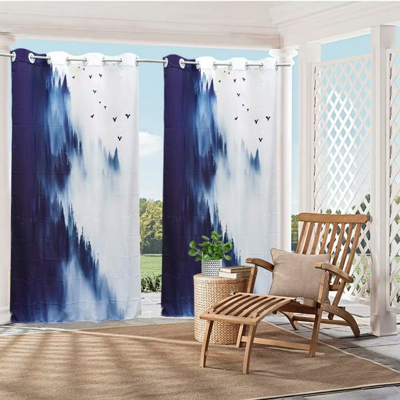 HGmart 3D Printed Outdoor Curtain Panel - 58x84in Gazebo Patio Waterproof Curtain Ink Mountain Forest 1 Panel