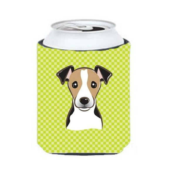 Checkerboard Lime Green Jack Russell Terrier Can Or Bottle Hugger, 12 Oz.