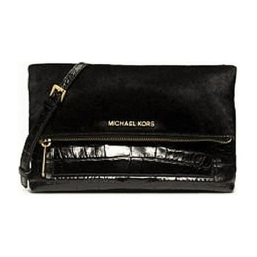 Michael Kors Jet Set Travel Embossed-leather Clutch Black Haircalf and Leather New