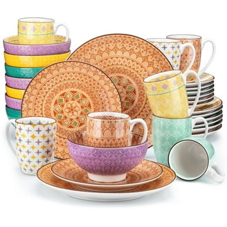 Famiware Nebula Set Stoviglie 12 Pezzi Per 4 Persone, Piatti E Ciotole In Gres Bianco Vaniglia Con Bordo Marrone, Adatti A Microonde E Lavastoviglie - 3