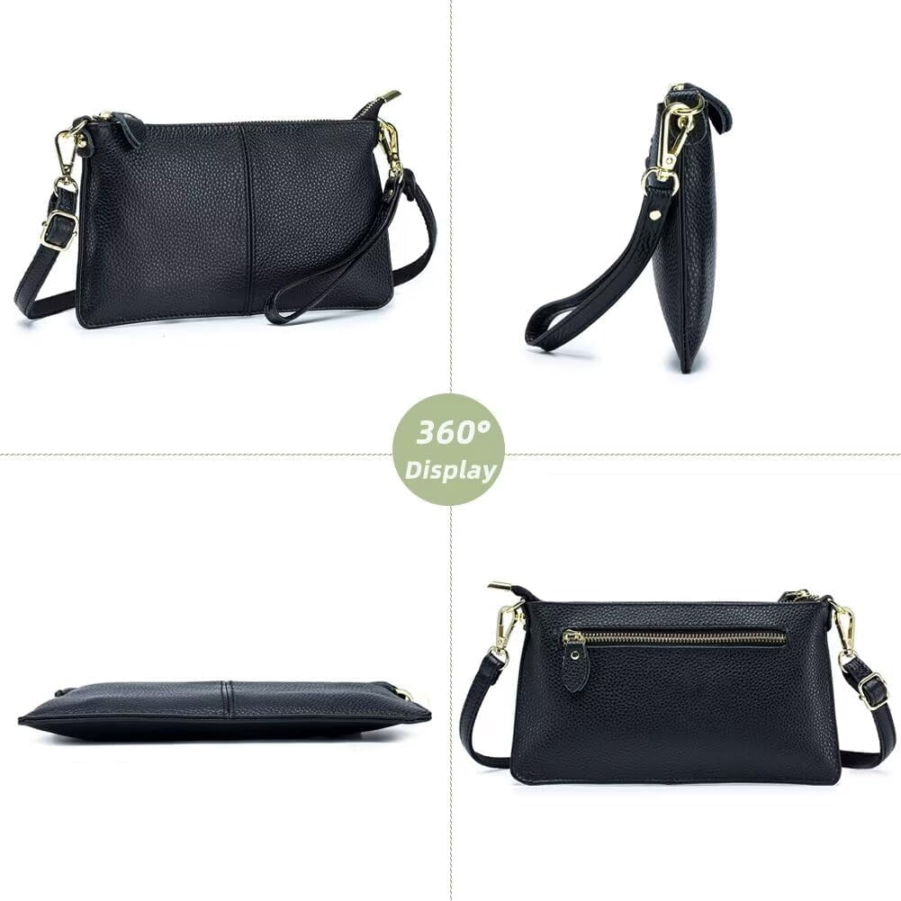 HMSHA Small Crossbody Bag for Women Genuine Leather Clutch Purse Vintage Phone Bag with Detachable Wrist and Shoulder Straps