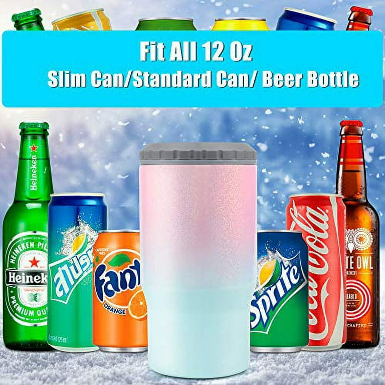 4-in-1 Skinny Can Cooler for Slim Can Cooler Beer & Hard Seltzer |  Stainless Steel Double Walled Vacuum Insulated Can Holder, Fits 12oz Bottle  & Can