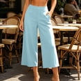 thumbnail image 4 of Stamzod Palazzo Capri Pants for Women Summer Flowy High Waisted Wide Leg Capris Dressy Casual Lounge Gaucho Pants with Pockets Light Blue S, 4 of 6