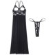 thumbnail image 3 of Lencería para mujer, vestido tentador transparente y espalda en T, ropa de dormir de 2 piezas, copa abierta, vestido de malla de encaje con abertura alta, camisón, 3 of 5