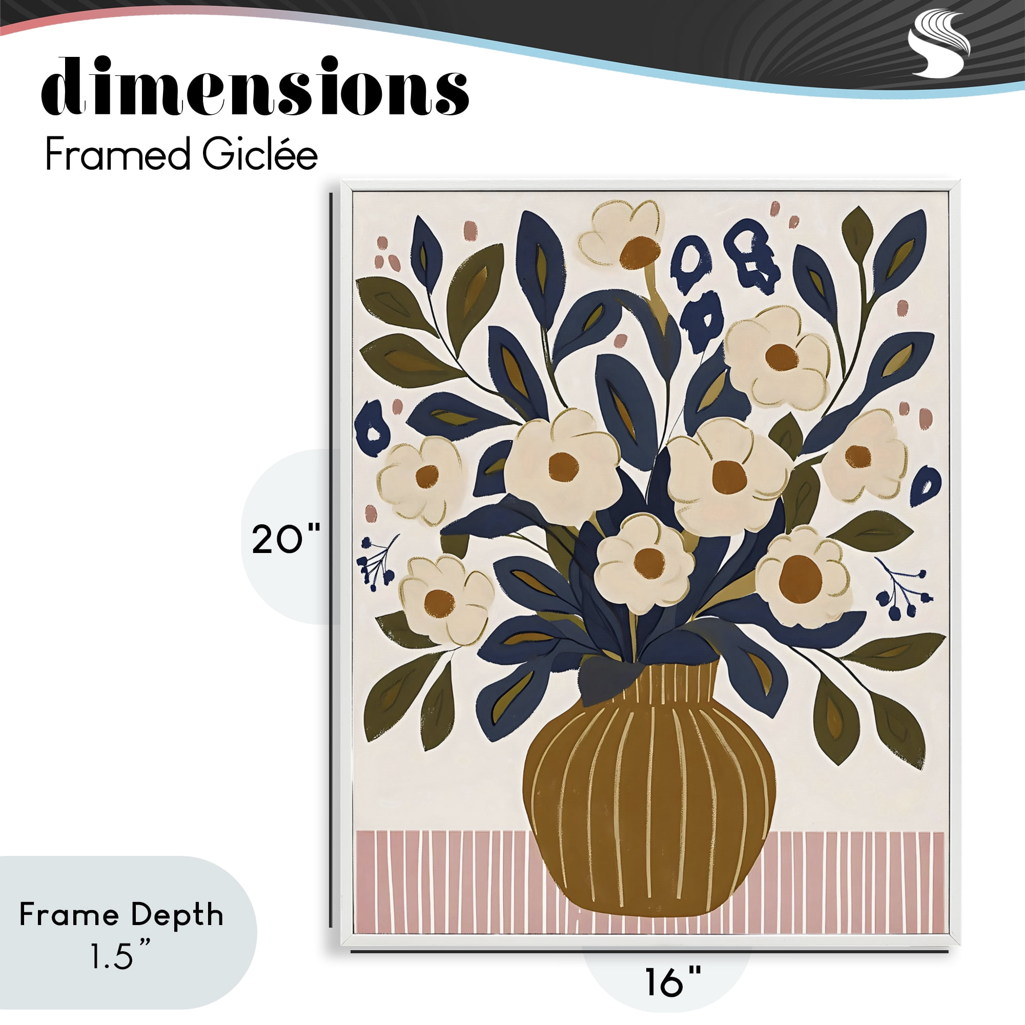 Stupell Industries Boho Floral Vase with Stripes White Framed Giclee Art, design by Creative Studio