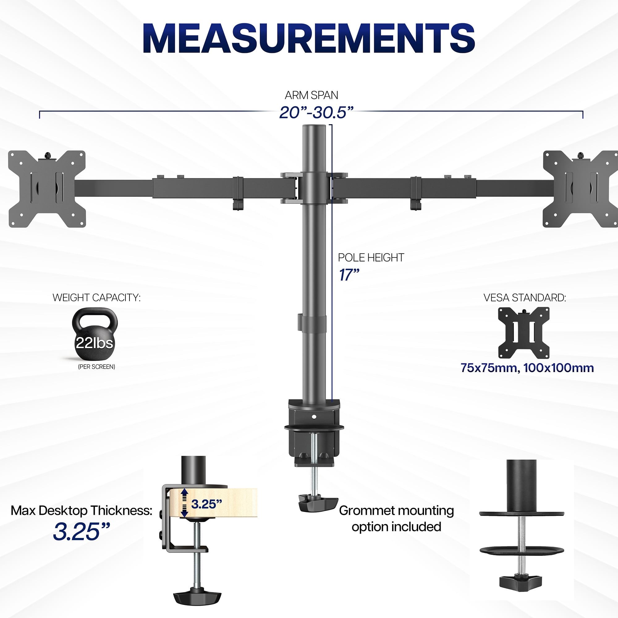 VIVO Telescoping Dual 21" to 32" Monitor Mount, Heavy Duty Desk Stand