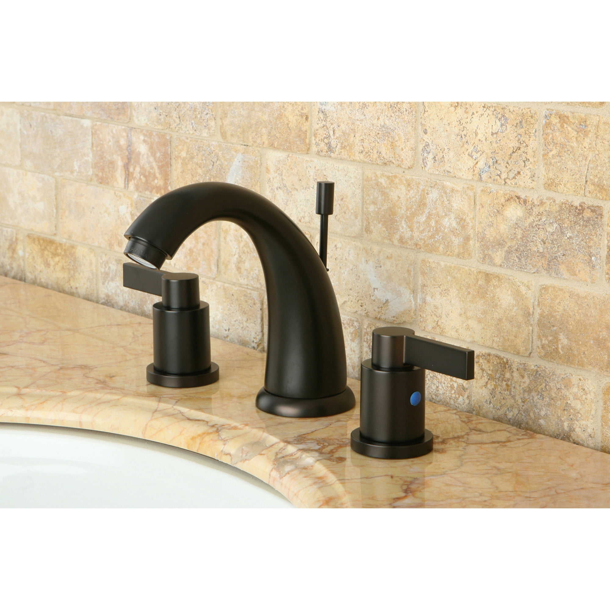 Kingston Brass KB8985NDL NuvoFusion Two-Handle 3-Hole Deck Mount Widespread Bathroom Faucet with Pop-Up Drain in Oil Rubbed Bronze