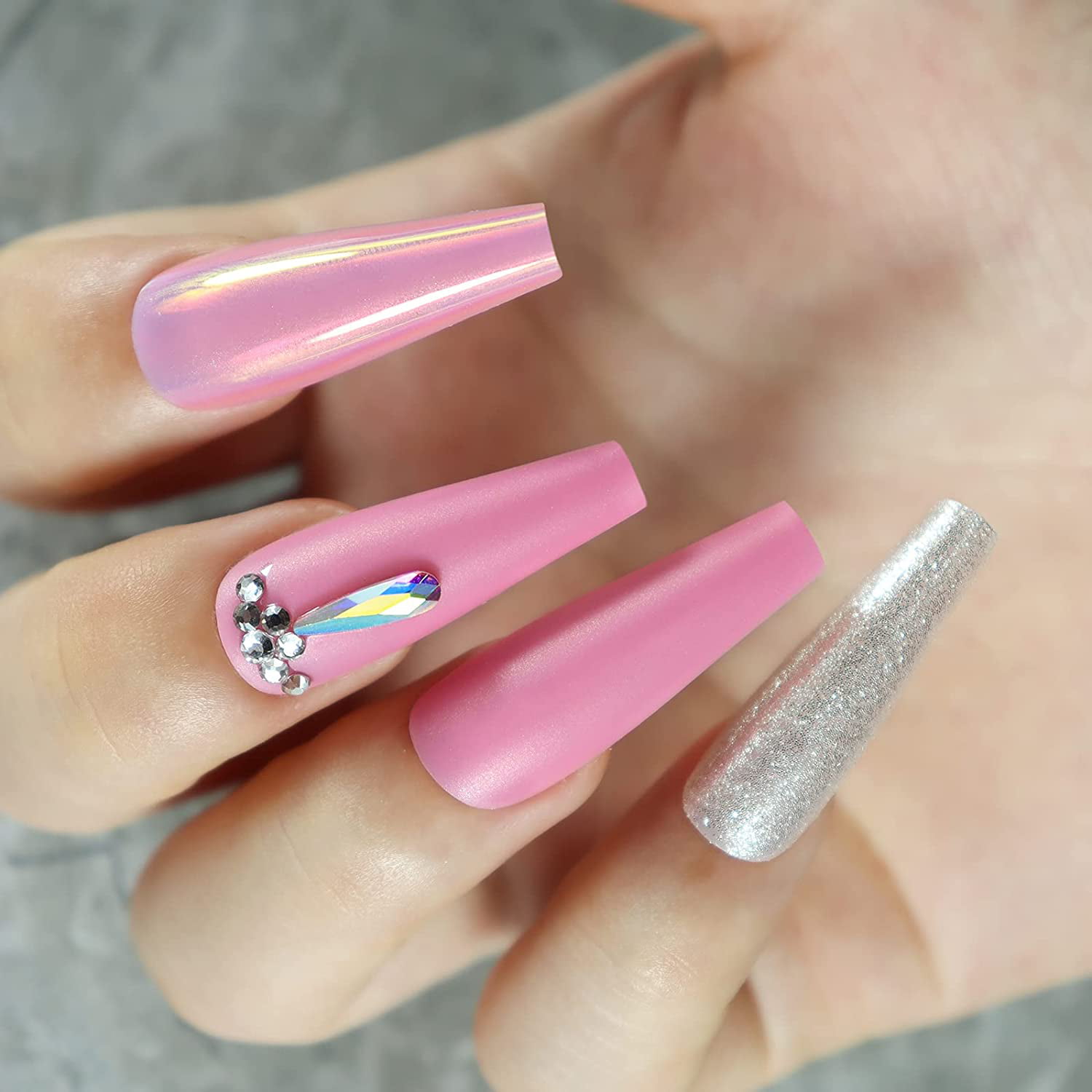 Long Fake Nails False Set Press On Tips Ombre 3D Bling Nails With Rhin –  Lash Resort Online