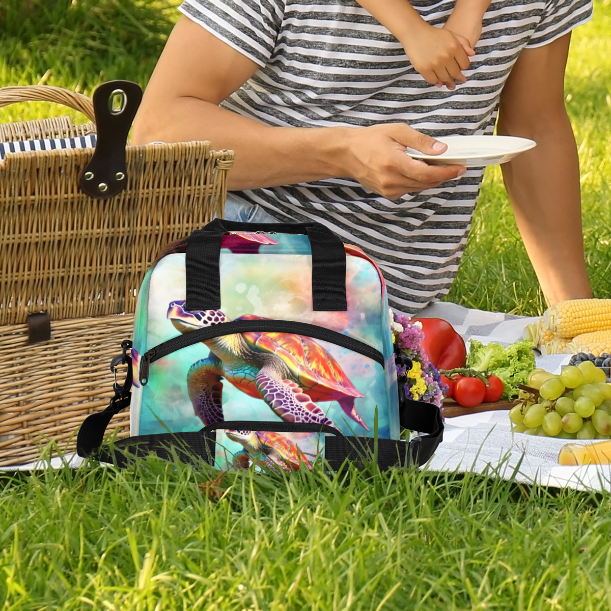 Herdesigns Ocean Turtle Insulated Lunch Bag for Women Men Adults Large Reusable Lunch Box Sea Turtle Leakproof Cooler Tote Bags with Adjustable Shoulder Strap