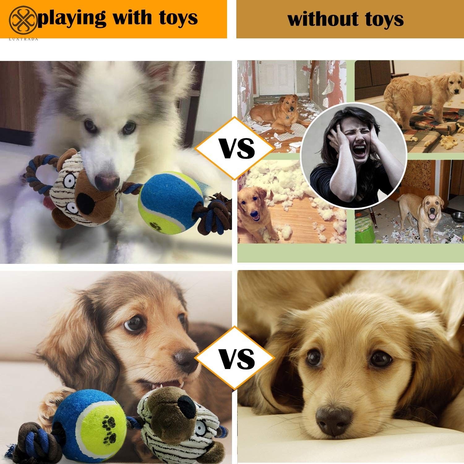 Luxtrada 4 Packs 23.6inch No Stuffing Dog Toys Squeaky Toys for Dogs with Squeakers Set Plush for Small Medium Large Dog Pets