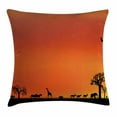 thumbnail image 1 of Wildlife Decor Throw Pillow Cushion Cover, Panorama of Safari Animals Gulls Reflections in Background at Sunset, Decorative Square Accent Pillow Case, 20 X 20 Inches, Burnt Orange Black, by Ambesonne, 1 of 2