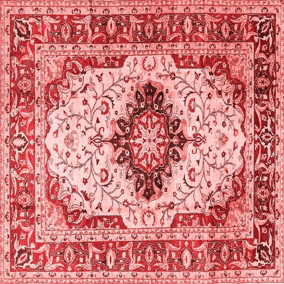 Ahgly Company Indoor Square Medallion Red Traditional Area Rugs, 6' Square