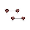 thumbnail image 3 of Pair of Nipple Barbells 14G Surgical Steel with Heart Shaped Prong Set CZ Gems, 3 of 5