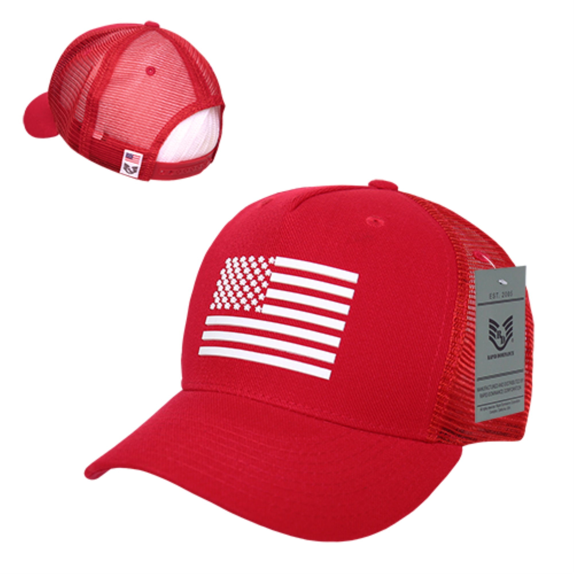 Rapid Dominance A12-USA-RED 5 Panel Trucker Cap - Red&#44; Rubber US Flag - image 2 of 4