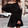 thumbnail image 2 of cfhntfmh Mini Dresses for Women Trendy Long Sleeve Crewneck Tunic Shirts Dress Comfy Smocked Ruffle Hem Dress, 2 of 7