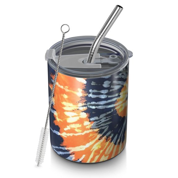 12oz Coffee Tumblers Colorful Tie Dye Pattern Stainless Steel Vacuum Insulated Travel Tumbler Coffee Cups Mug with Lid and Straw with Cleaning Brush for Cold & Hot Drinks