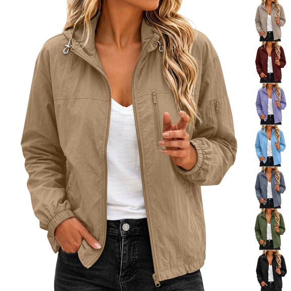 Ihhxva Softshell Jacket for Women Quick Dry Fit Attached Hood Packable Design Outdoor Windbreaker S-2XL