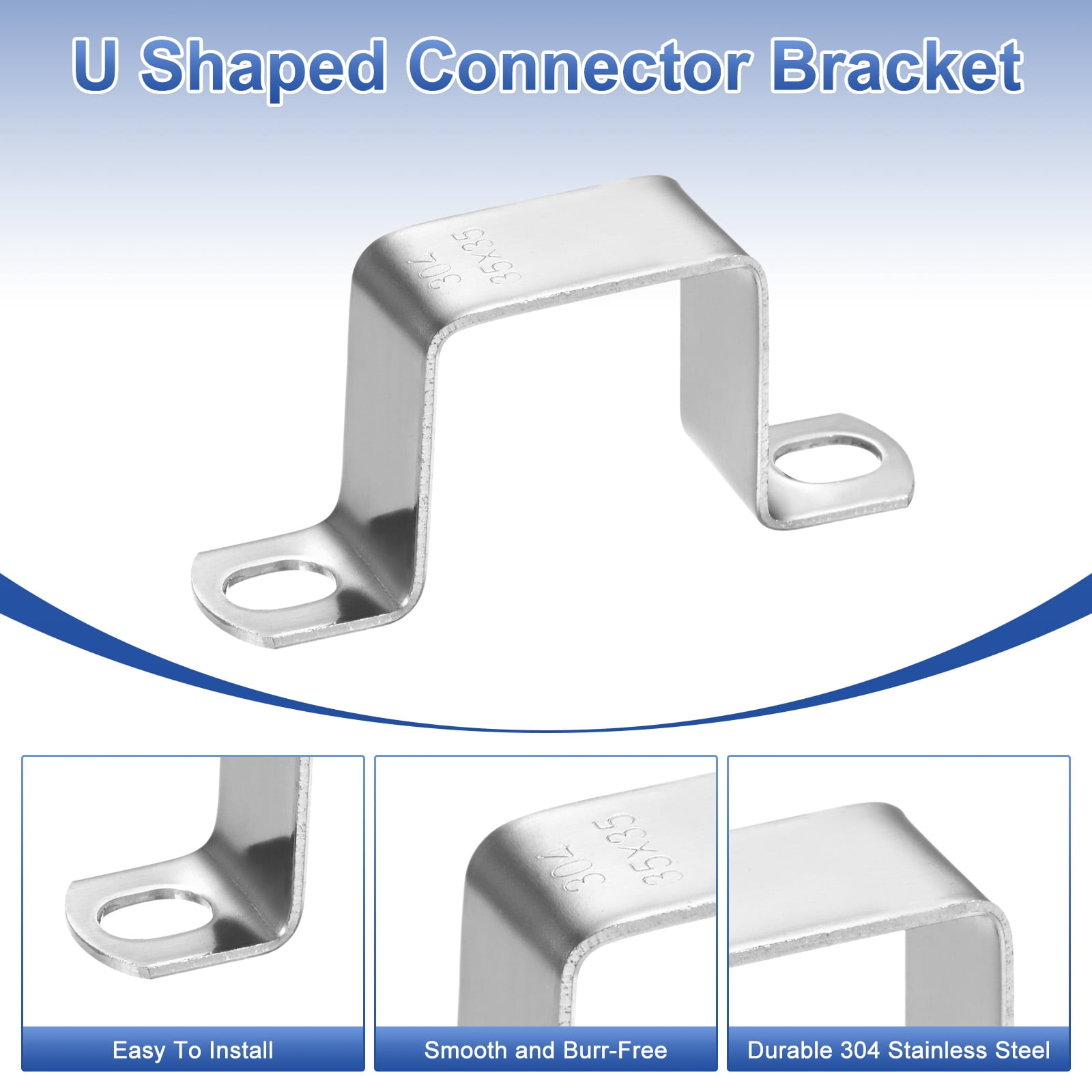 Uxcell 10-Pack U Shaped Connector Bracket, 35x35mm 304 Stainless Steel Square Pipe Clamp for Door Closed Bar Holder Strut Channel