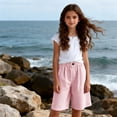 thumbnail image 6 of Girls Shorts Size 10-12 for School Striped Lightweight Pants Summer Stretch Elastic Waist Bermuda Shorts 4-13 Years Red 150, 6 of 7