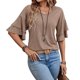 thumbnail image 2 of Camiseta de verano lisa con cuello en V y manga acampanada de doble capa para mujer - Blusa informal de corte holgado, 2 of 6