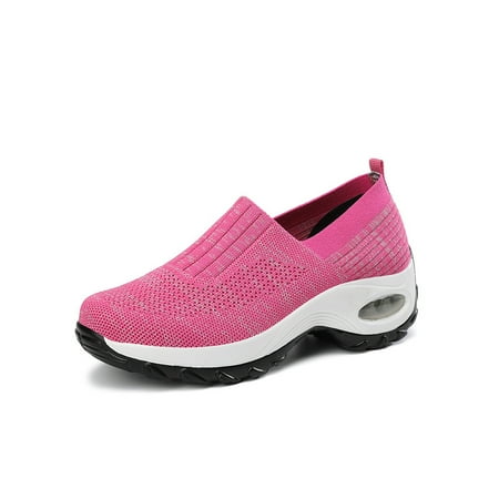 

SIMANLAN Women Casual Shoes Slip On Sneakers Sport Mesh Walking Shoes Ladies Comfortable Sport Running Shoes Rose Red 5.5
