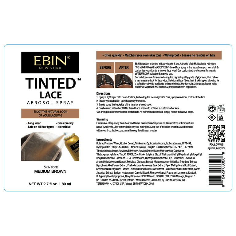 Ebin - Tinted Lace Aerosol Spray - Medium Dark Brown 2.7oz