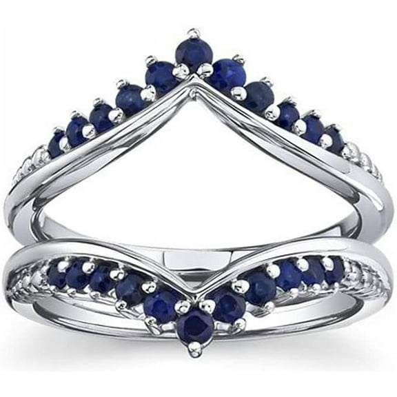 beryl_creation 1.50 Ct Round Cut Blue Sapphire For Women's Wedding Engagement Enhancer Guard Wrap Ring 14K White Gold Plated 925 Sterling Silver -9.5