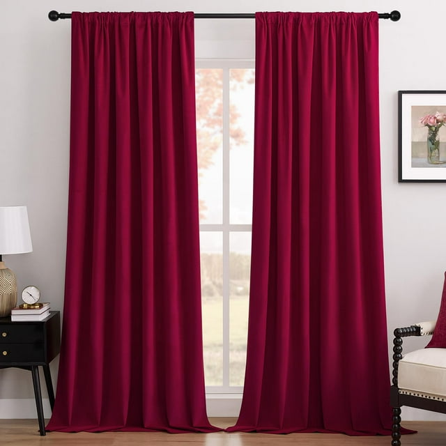Cortina Joydeco de terciopelo rojo, 137 x 274 cm, opaca térmica, 2 paneles