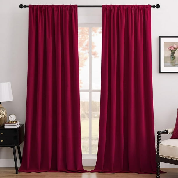 Cortina Joydeco de terciopelo rojo, 137 x 274 cm, opaca térmica, 2 paneles
