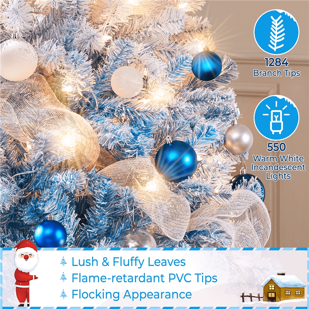 Alden Design 7.5 FT Artificial Snow Flocked Christmas Tree, with 250 Lights Lake Blue Gradient