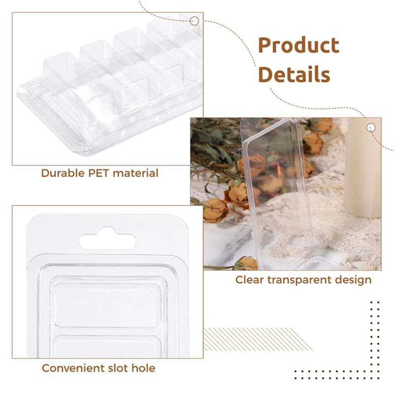 150 Pcs Wax Melt Containers, 5-Cavity Wax Melt Clamshell Molds,Clear Empty Plastic Wax Melt Mold for DIY Candles Making