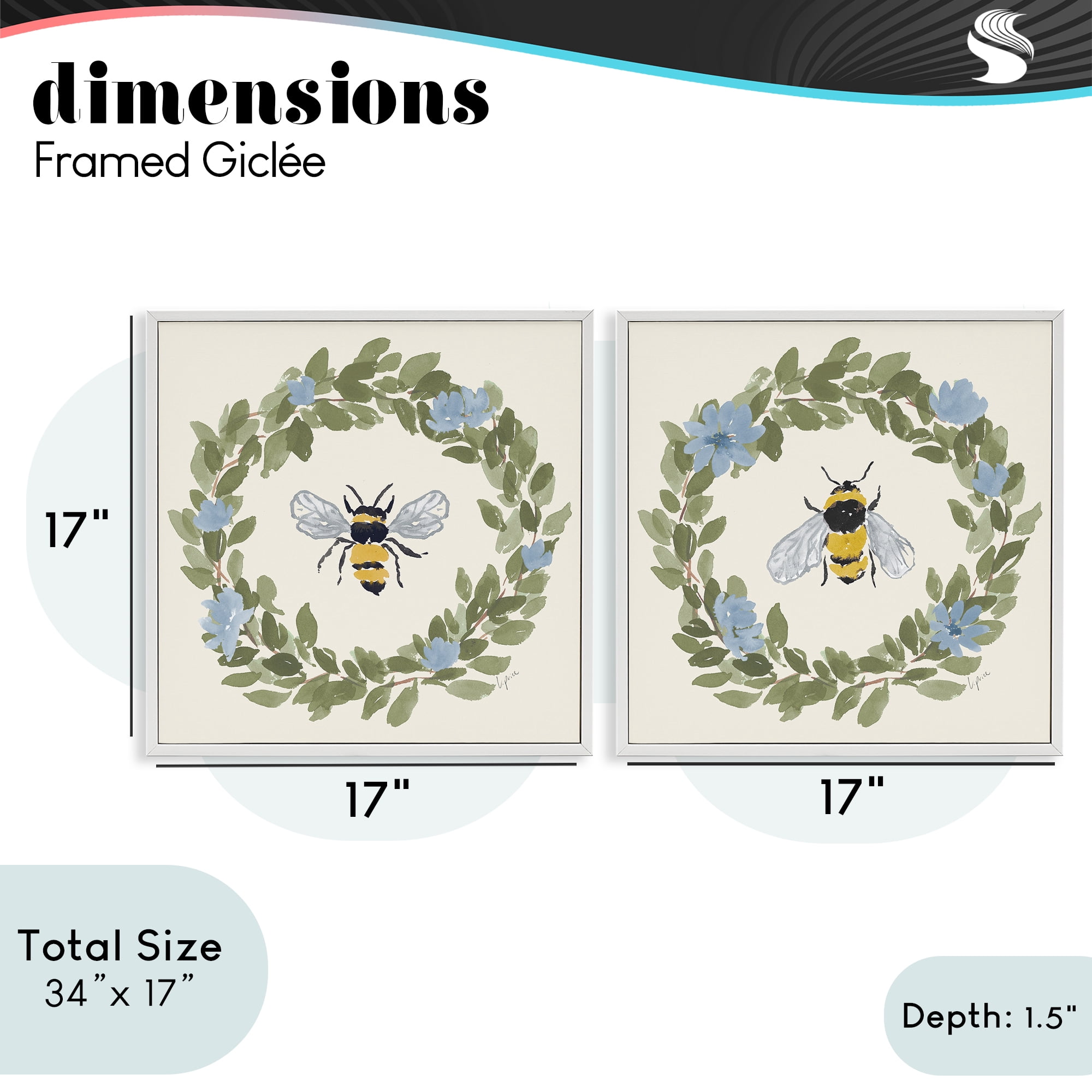 Stupell Industries Bee Floral Celebrations 2 Piece White Framed Giclee Art Set, design by Lucille Price