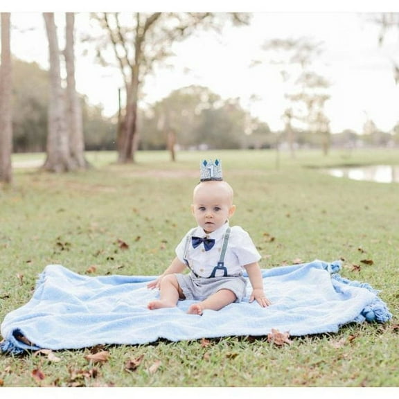 Laurenza's Baby Boys 4 Pcs Infant Outfit Grey Navy Bodysuit and Suspenders Set Baptism Christening Wedding Outfit Ring Bearer Boys Easter Clothes Outfit 12-18M