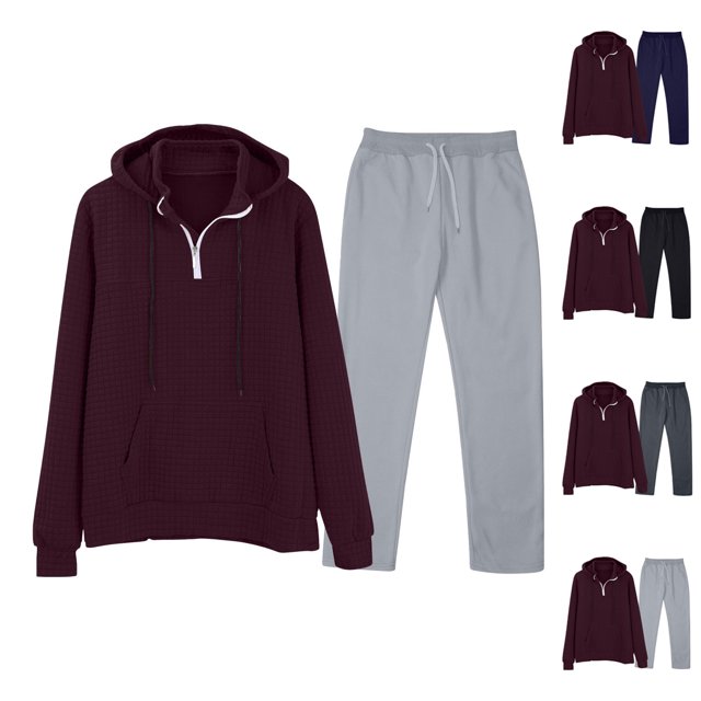 Gspmoly Mens Shirts, Men'S Casual Oversize Solid Color Drawstring Trouser Long Sleeve Hooded Set Summer Tops up to 65% Off