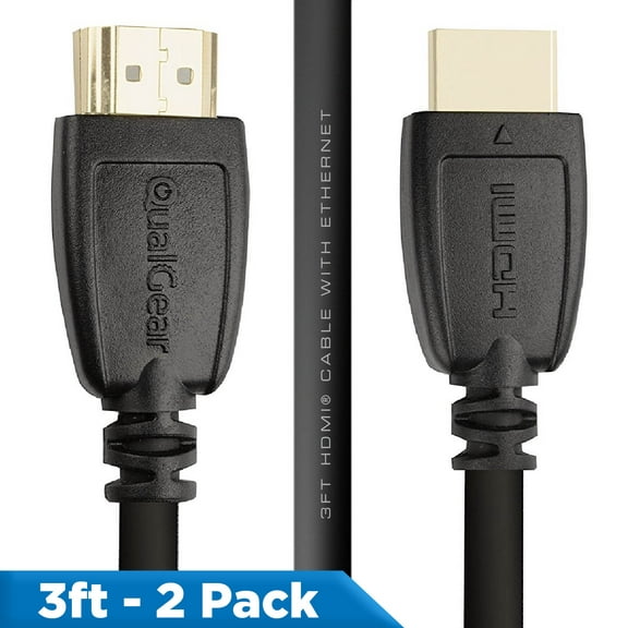 QualGear® 3 Feet-2 Pack HDMI 2.0 cable with 24k Gold Plated Contacts, Supports 4k Ultra HD, 3D, Upto 18Gbps, Ethernet, 100% OFC (QG-CBL-HD20-3FT-2PK)