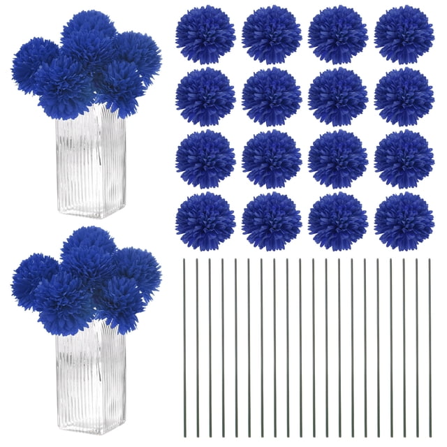 Uxcell Flores de Bola de Crisantemo Artificial, Ramos de Seda de Hortensia Falsos para el Hogar/Boda Azul Oscuro 30 Pack