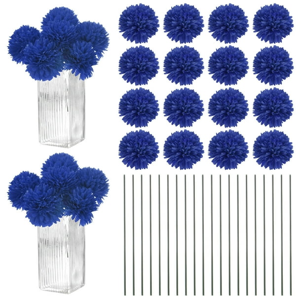 Uxcell Flores de Bola de Crisantemo Artificial, Ramos de Seda de Hortensia Falsos para el Hogar/Boda Azul Oscuro 30 Pack