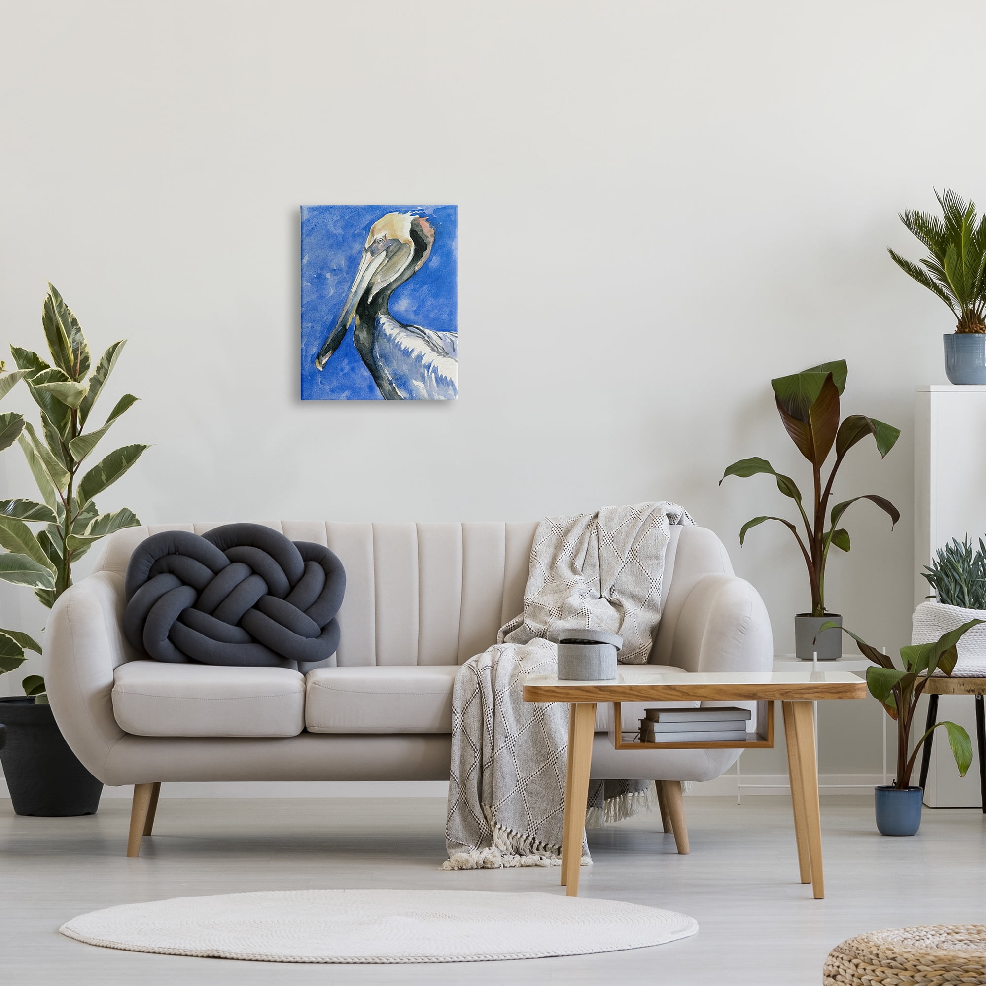 Stupell Industries Vivid Pelican Wildlife Bird Blue Watercolor Detail Painting Gallery Wrapped Canvas Print Wall Art, Design by Jennifer Paxton Parker