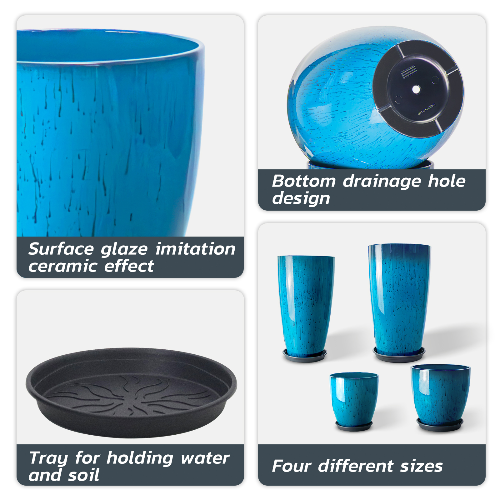 Fiason 4-Pack Tall Planters Blue Graduated 10-24 In photo 3