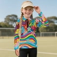 thumbnail image 2 of Psesaysky Girls Colorful Floral Rainbow Print Fleece Long Sleeve Shirts Soft Half Zip Pullover Sweatshirt Stand-up Collar Kids Athletic Winter Jacket 6-7 Years, 2 of 6