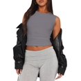 thumbnail image 3 of Womens Summer Tank Tops Sleeveless Crewneck Knit Slim Fitted Side Ruched Casual Basic Shirt Gray S, 3 of 8