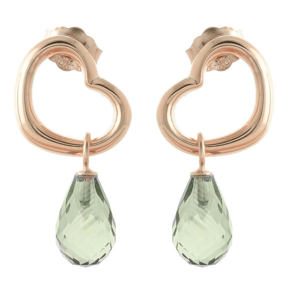 Galaxy Gold 14k Rose Gold Open Heart Natural Green Amethyst Stud Dangle Earrings