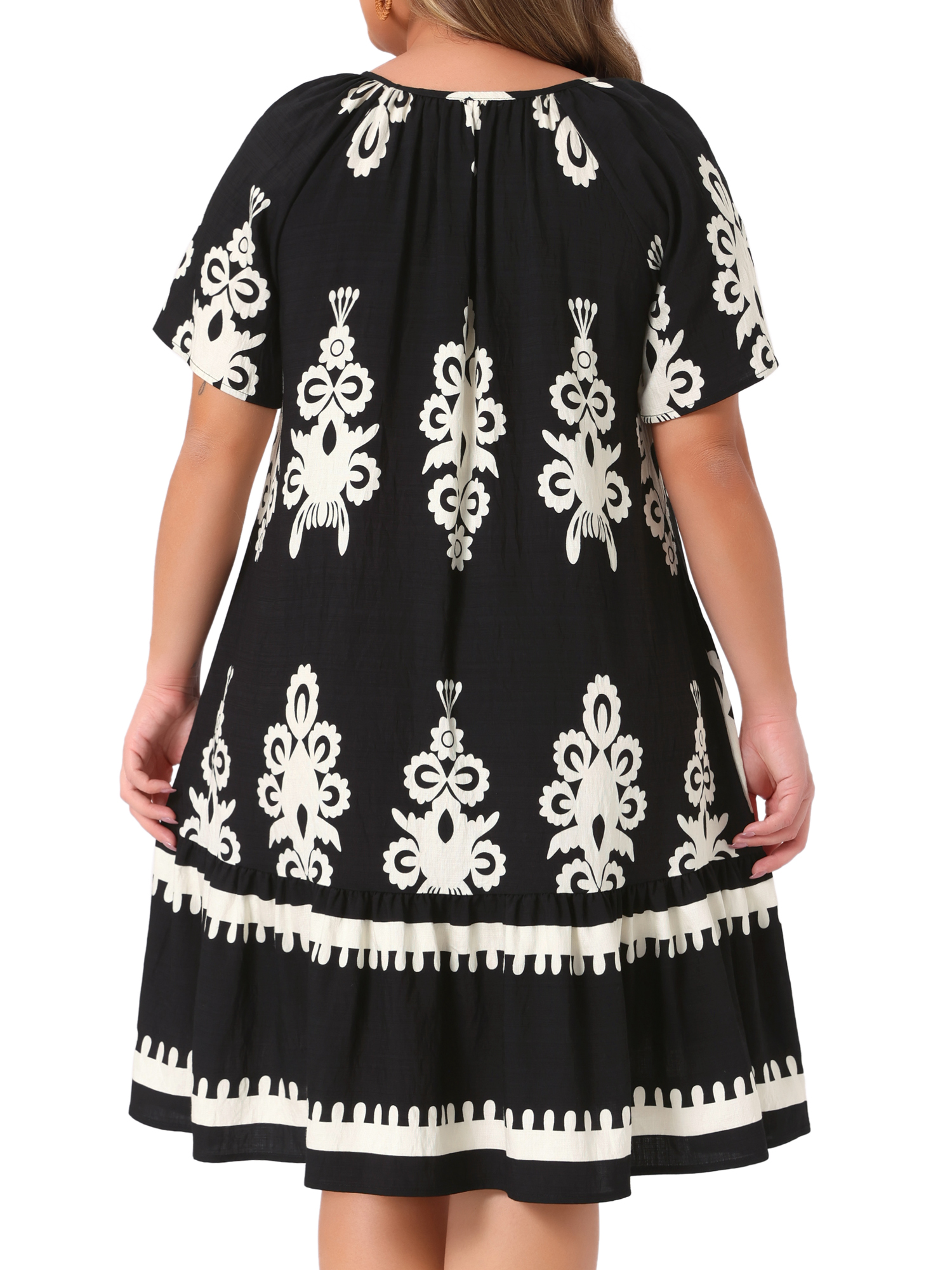 DARING DIVA Plus Size Summer Boho Short Sleeve Flared Midi Dress 3X Black