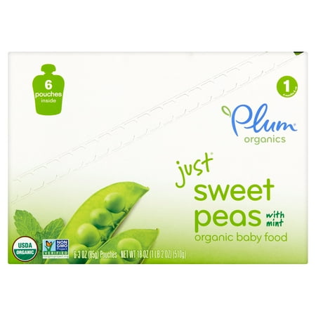Plum Organics Just Sweet Peas with Mint Organic Baby Food Stage 1 4 Months & Up, 3 oz, 6 pack