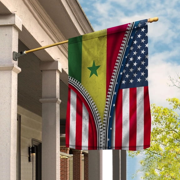 Zipper Flag American Show Senegalese Flag USA Senegal Patriotic Root House Flag, Double-Sided Decorative Outdoor Flag, Patriotic Polyester Yard Flag 29.5 x 39.5 in